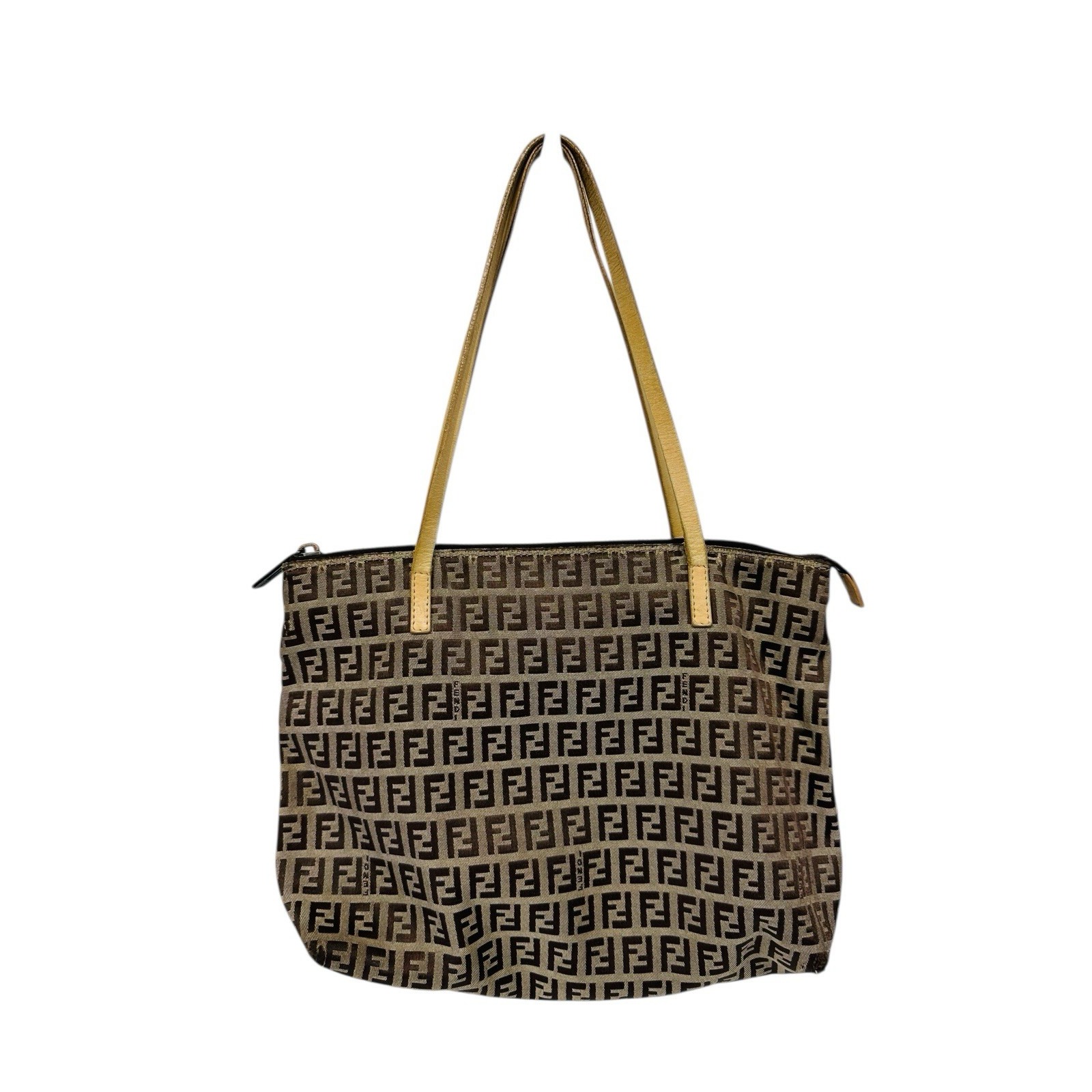 Fendi Zucca Tote Bag Brown Beige Canvas Leather Read Pre-Owned